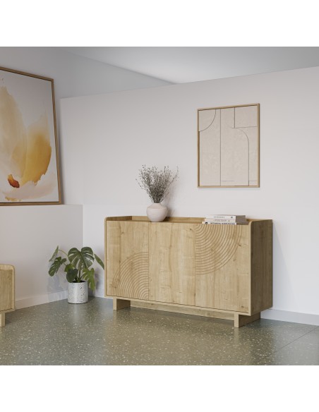 Aparador grabado DAIRA 3 puertas 140 x 80 melamina en roble