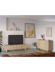 Mueble de TV DAIRA 4 puertas 180 x 45, melamina en roble 2