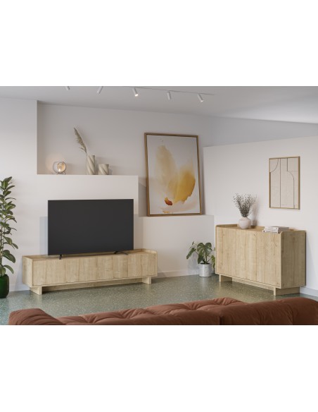 Mueble de TV DAIRA 4 puertas 180 x 45, melamina en roble