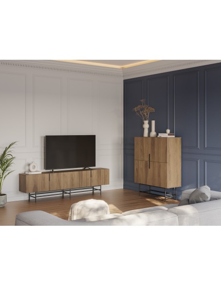 Móvel TV minimalista 200 x 40 ELDIA, 4 portas, cor carvalho