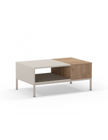 Mesa de centro minimalista CAILIN 90 x 40, melamina creme e carvalho, pernas em metal