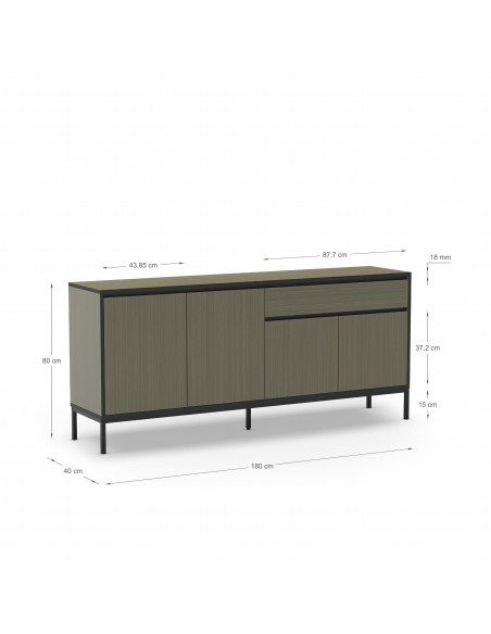 Aparador moderno LORENZA 180 x 80, melamina verde y negro, patas de metal
