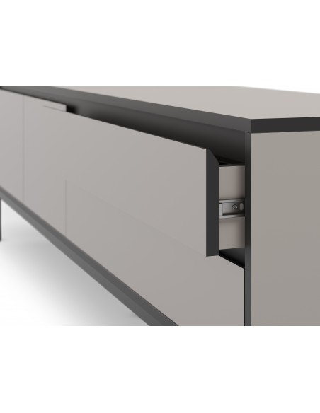 Móvel de TV moderno LORENZA 180 x 55, melamina creme e preta, pernas de metal