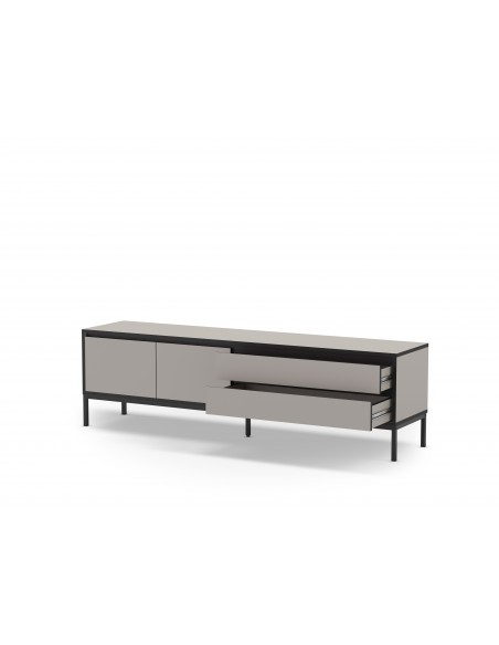 Mueble de TV moderno LORENZA 180 x 50, melamina crema y negro, patas de metal