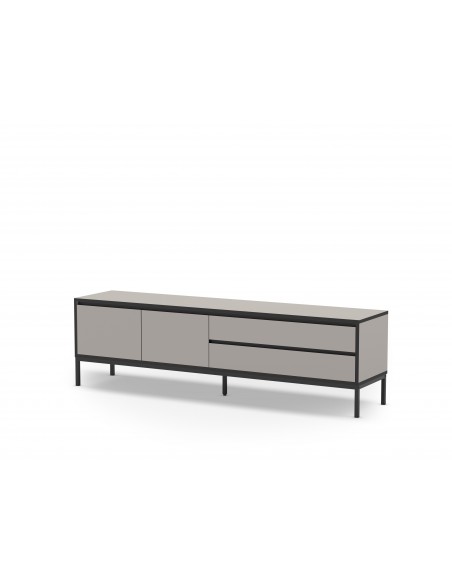 Mueble de TV moderno LORENZA 180 x 50, melamina crema y negro, patas de metal