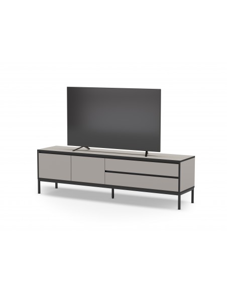 Móvel de TV moderno LORENZA 180 x 55, melamina creme e preta, pernas de metal