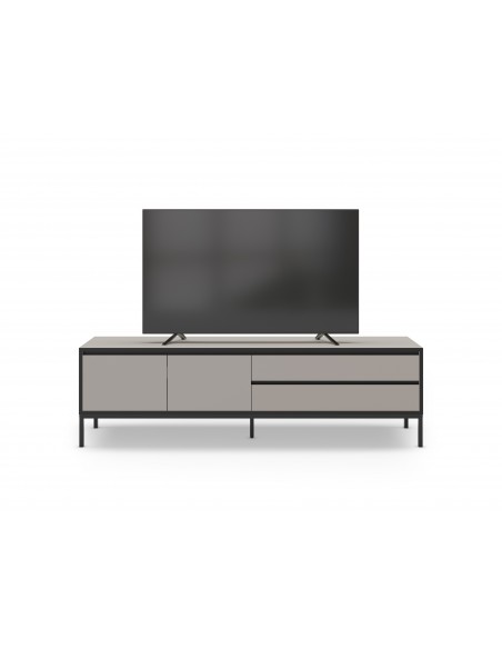 Mueble de TV moderno LORENZA 180 x 50, melamina crema y negro, patas de metal