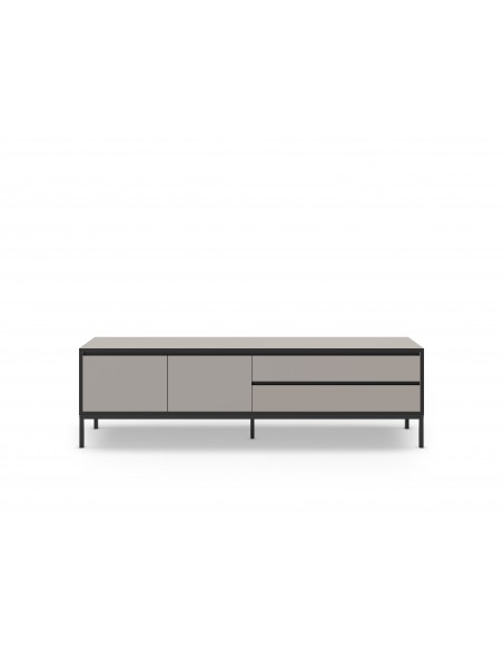 Mueble de TV moderno LORENZA 180 x 50, melamina crema y negro, patas de metal