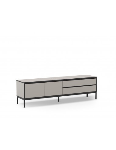 Móvel de TV moderno LORENZA 180 x 55, melamina creme e preta, pernas de metal