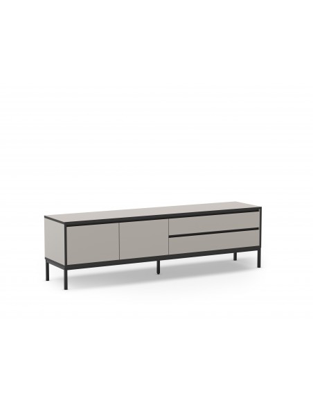 Móvel de TV moderno LORENZA 180 x 55, melamina creme e preta, pernas de metal