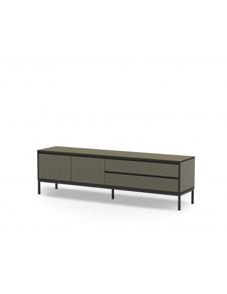 Mueble de TV moderno LORENZA 180 x 55, melamina verde y negro, patas de metal