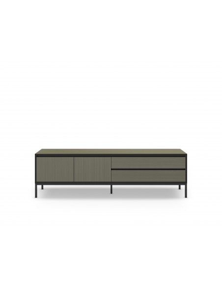 Mueble de TV moderno LORENZA 180 x 55, melamina verde y negro, patas de metal