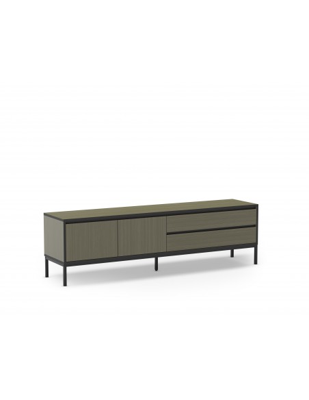 Móvel de TV moderno LORENZA 180 x 55, melamina verde e preta, pernas de metal