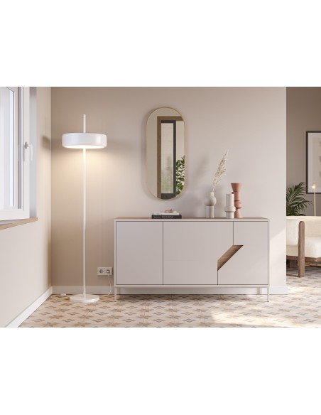 Aparador de design LILOU 150, 3 portas, melamina carvalho e creme