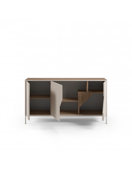 Aparador de design LILOU 150, 3 portas, melamina carvalho e creme