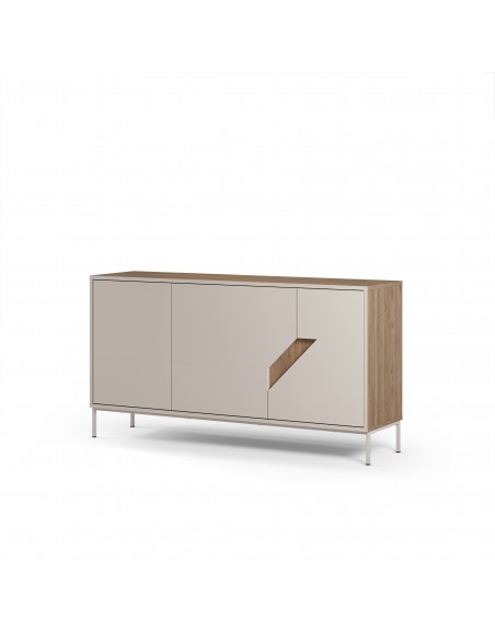 Aparador de design LILOU 150, 3 portas, melamina carvalho e creme