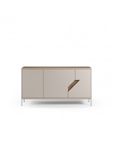 Aparador de design LILOU 150, 3 portas, melamina carvalho e creme