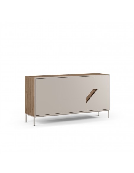 Aparador de design LILOU 150, 3 portas, melamina carvalho e creme
