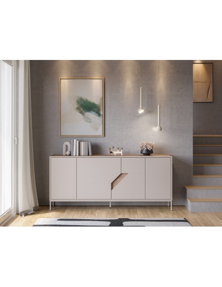 Aparador de design LILOU 180, 4 portas melamina carvalho e creme