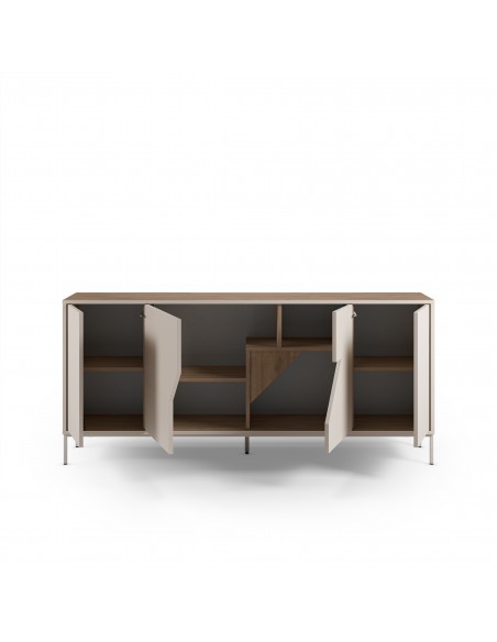 Aparador de design LILOU 180, 4 portas melamina carvalho e creme