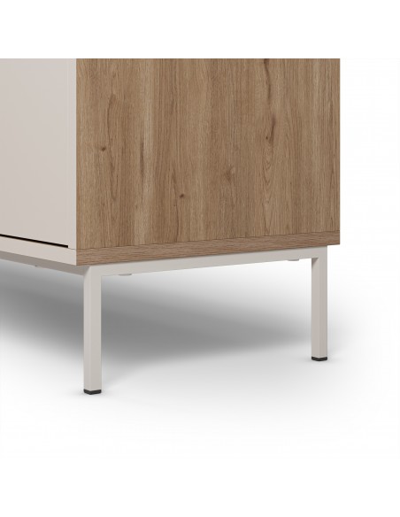 Aparador de design LILOU 180, 4 portas melamina carvalho e creme