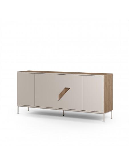 Aparador de diseño LILOU 180, 4 puertas melamina roble y crema