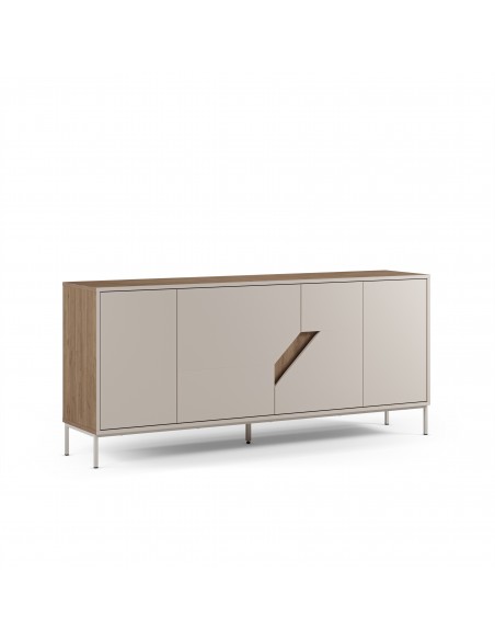 Aparador de diseño LILOU 180, 4 puertas melamina roble y crema