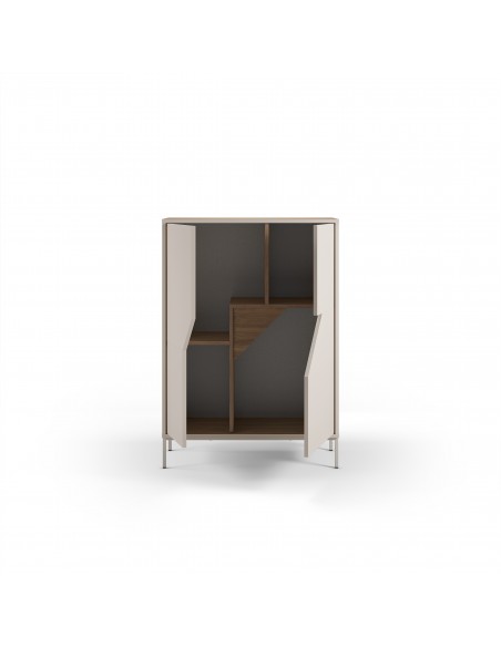 Aparador cubo de diseño LILOU 85 x 120, 2 puertas, color roble y crema
