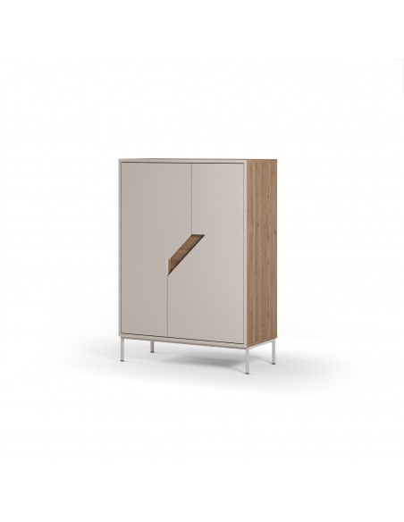 Aparador cubo de diseño LILOU 85 x 120, 2 puertas, color roble y crema