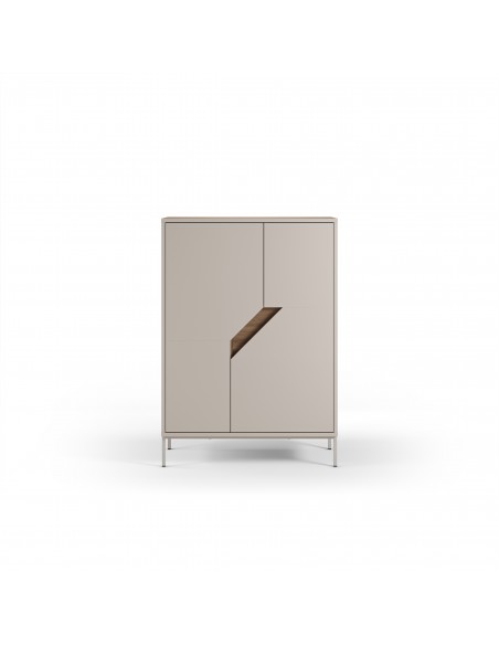 Aparador cubo de diseño LILOU 85 x 120, 2 puertas, color roble y crema