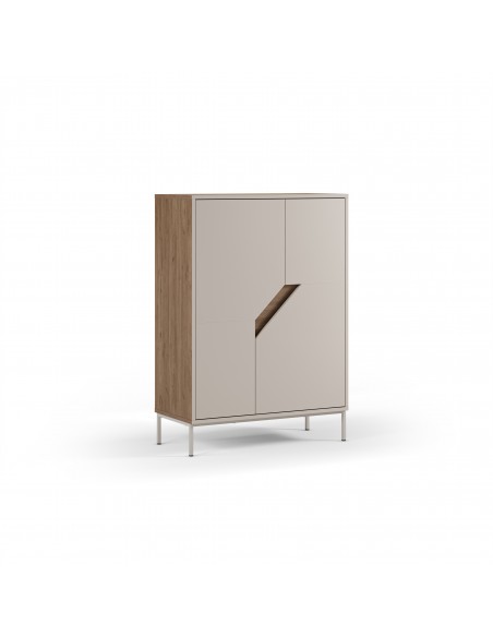 Aparador cubo de diseño LILOU 85 x 120, 2 puertas, color roble y crema