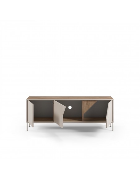 Mueble TV de diseño LILOU 150, 3 puertas color roble y crema