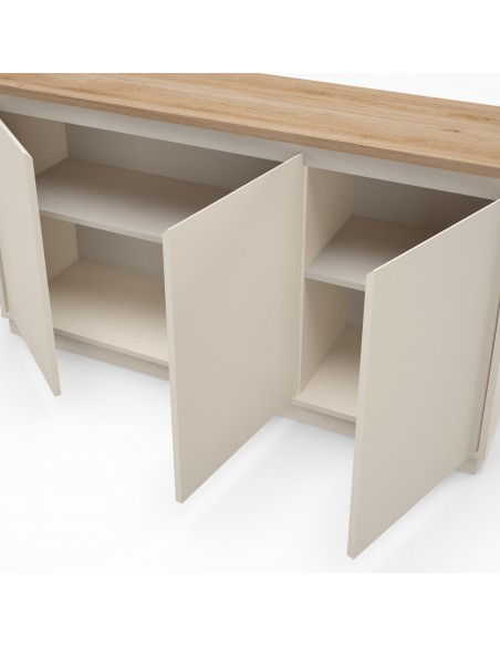 Aparador minimalista LORETA 152, 3 portas, cor vison e carvalho