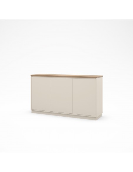 Aparador minimalista LORETA 152, 3 portas, cor vison e carvalho