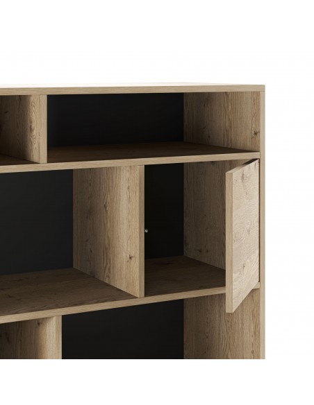 Libreria de diseño MARION 90 x 170, 3 puertas y 6 huecos, color roble y negro