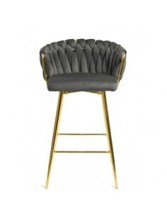 Taburete GIO 70 metal cromado dorado, tapizado velvet gris 2