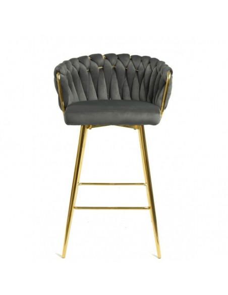 Banqueta GIO 70, metal cromado dourado, estofos em veludo cinza