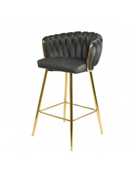 Taburete GIO 70 metal cromado dorado, tapizado velvet gris