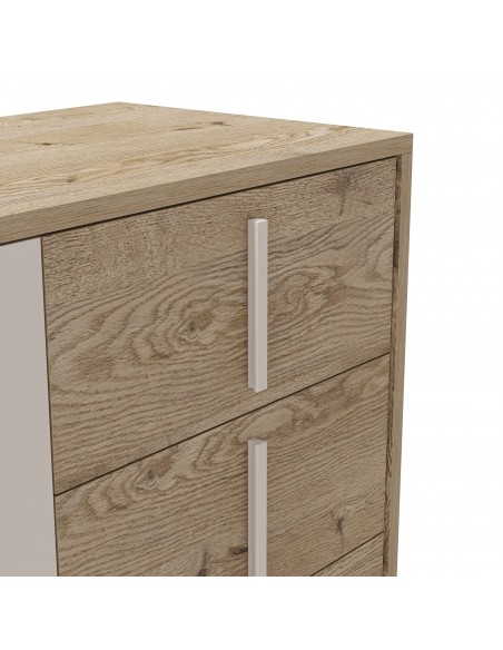 Aparador design MILLAY 140, 2 portas e 3 gavetas, cor carvalho e cinza