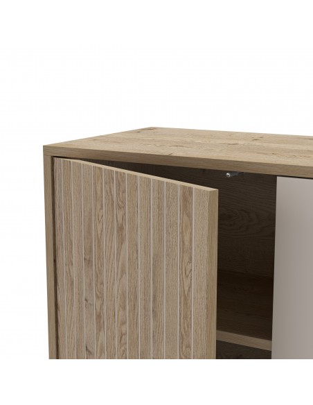 Aparador design MILLAY 180, 3 portas e 3 gavetas, cor carvalho e cinza