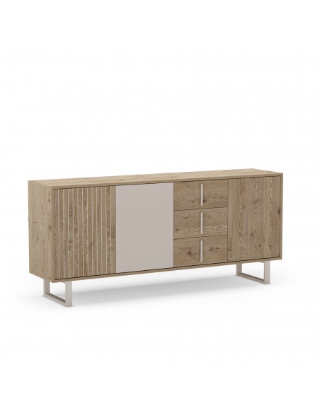 Aparador design MILLAY 180, 3 portas e 3 gavetas, cor carvalho e cinza