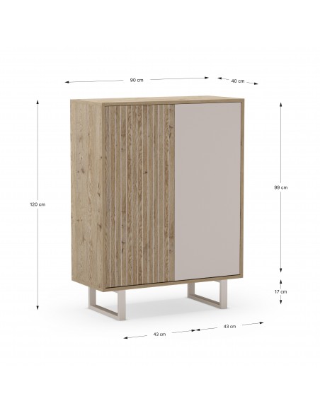 Aparador cube design MILLAY 90 x 120, 2 portas, cor carvalho e cinza