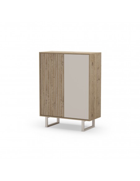 Aparador cubo de diseño MILLAY 90 x 120, 2 puertas, color roble y gris