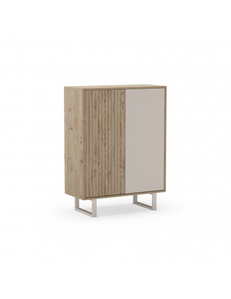 Aparador cubo de diseño MILLAY 90 x 120, 2 puertas, color roble y gris