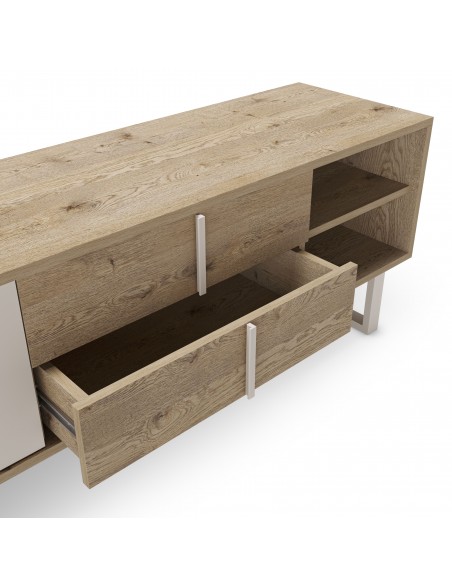 Mueble de TV de diseño MILLAY 180, 2 puertas,2 cajones, color roble y gris