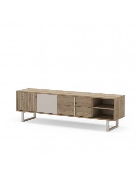 Mueble de TV de diseño MILLAY 180, 2 puertas,2 cajones, color roble y gris