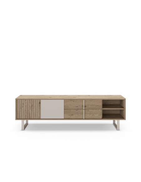 Mueble de TV de diseño MILLAY 180, 2 puertas,2 cajones, color roble y gris