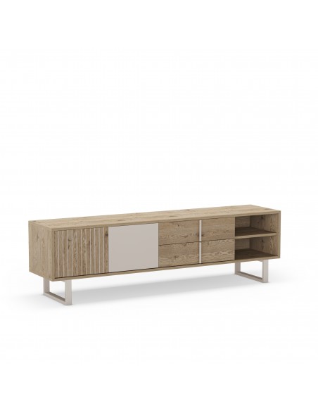 Mueble de TV de diseño MILLAY 180, 2 puertas,2 cajones, color roble y gris