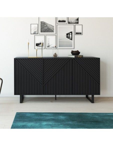 Aparador minimalista PETA 150 x 80, cor preto e pés de metal