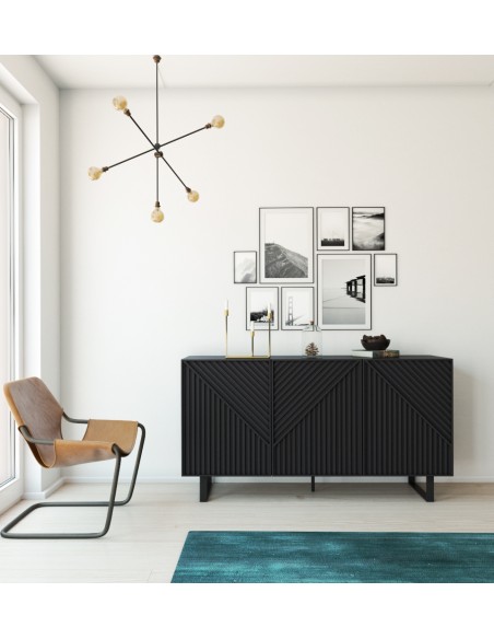 Aparador minimalista PETA 150 x 80, cor preto e pés de metal